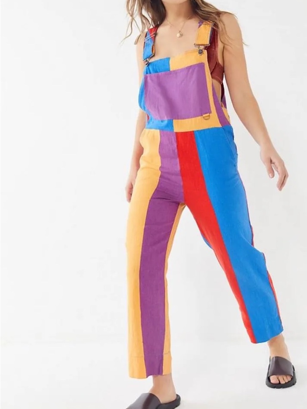 Urban Outfitters Bold Multicolor Striped Overalls - Blue, Purple, Red, Yellow